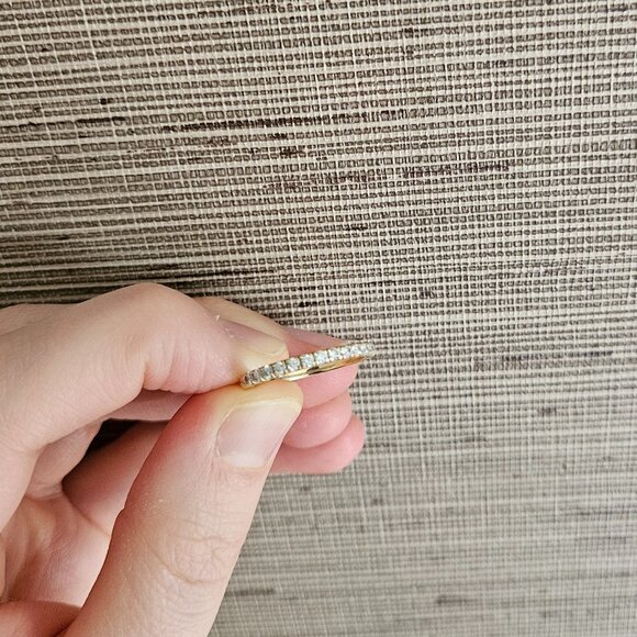 Vrai & Oro Half Pave 14k Yellow Gold Band Ring - Picture 1 of 7